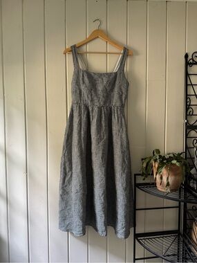 quince linen smocked dress 100% European Linen Smocked Midi Dress